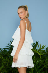 VESTIDO CURTO EMILY BABADOS PLISSADOS COLEÇÃO VERÃO 26